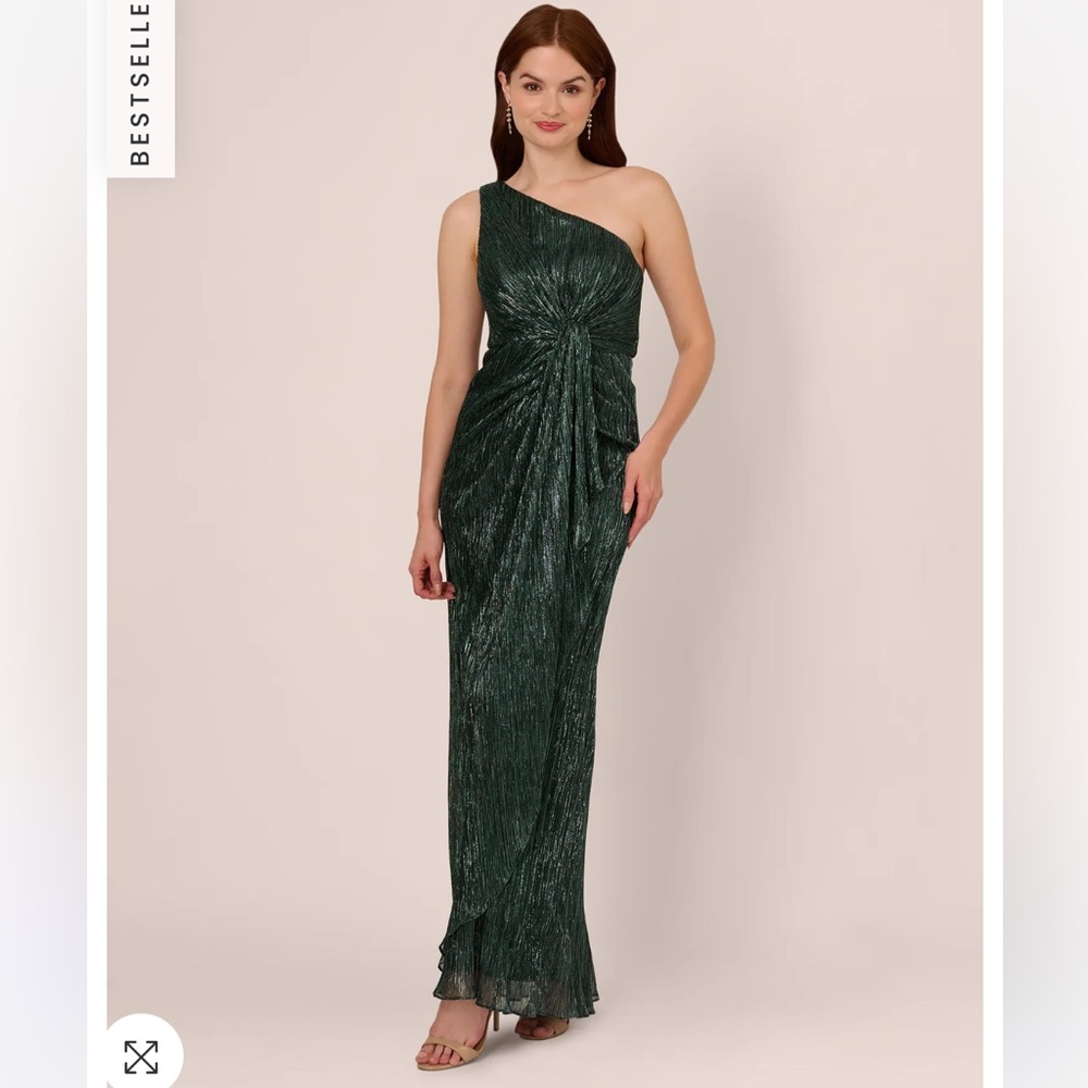 Adrianna Papell Stardust One Shoulder Dark Green Gown